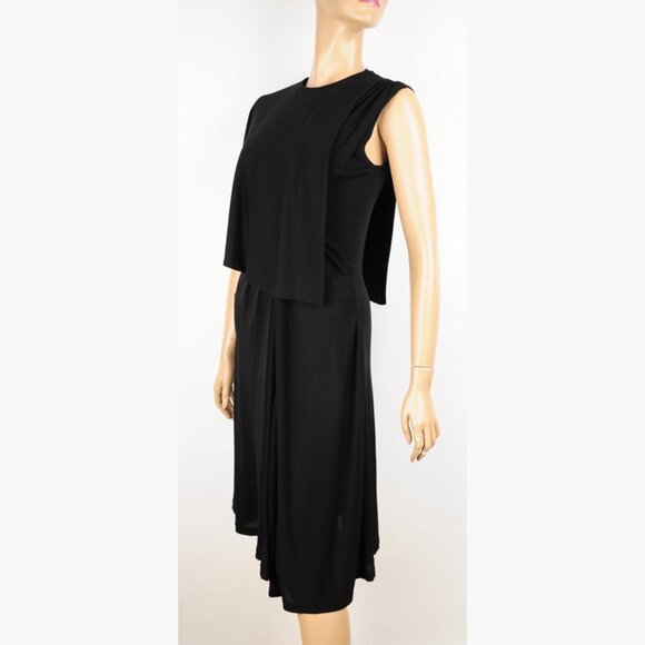 BALENCIAGA BLACK DRESS WITH CAPELET STRETCH JERSEY RUCHING - Picture 2 of 11